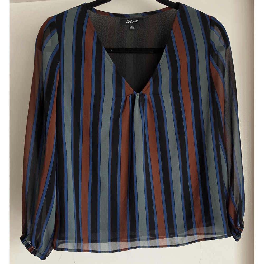 Madewell Blouse XS Striped V-Neck Long Sleeve Multicolor Women Top Shirt